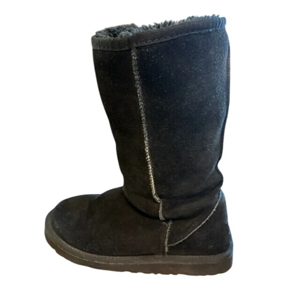 UGG‎ Classic Tall Boots Women 8 Black Good Suede Shearling Lined Winter Mid Calf